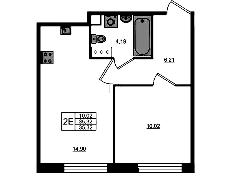 1-комнатная квартира 35.32 м², 3/5 эт., ЖК «Plus Пулковский»